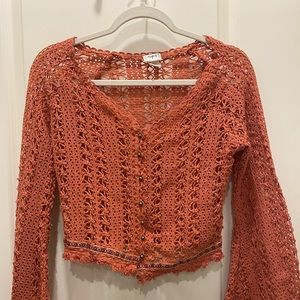 Boho Crochet Long Sleeve Flared Top